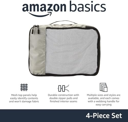 Amazon Basics Lightweight Packing Cubes for Travel, Packing Organizers, 4-Piece Set With Double Zipper Pulls and Mesh Top Panel, 100% Durable Polyester - Image 2