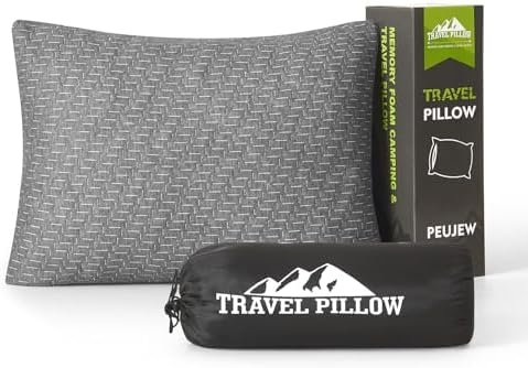 Camping Pillow Travel Pillow Small Shredded Memory Foam Pillow - Compressible Medium Firm, Breathable Cover, Ideal Backpacking Hiking, Airplane and Car