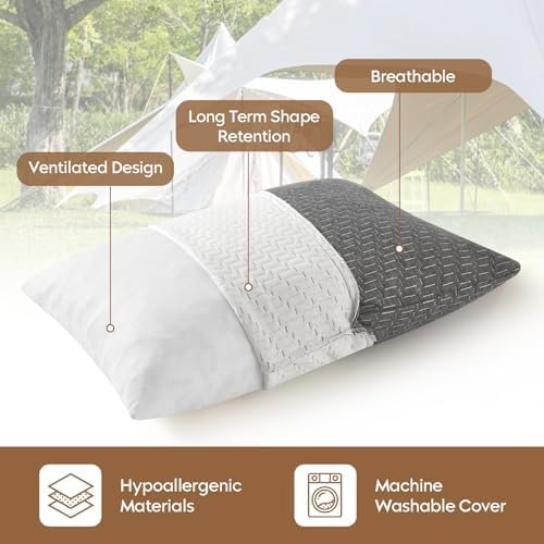 Camping Pillow Travel Pillow Small Shredded Memory Foam Pillow - Compressible Medium Firm, Breathable Cover, Ideal Backpacking Hiking, Airplane and Car - Image 2