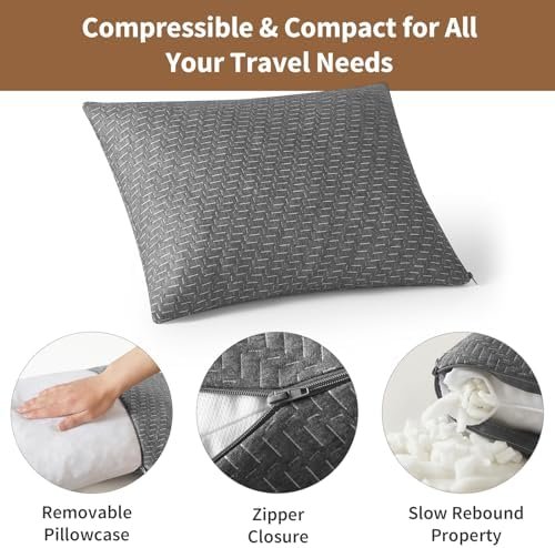 Camping Pillow Travel Pillow Small Shredded Memory Foam Pillow - Compressible Medium Firm, Breathable Cover, Ideal Backpacking Hiking, Airplane and Car - Image 5