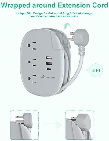 Alitayee USB C Portable Travel Power Strip with 3 Outlets 3 USB Ports Fast Charge, USB Extension Cord with Flat Plug and 3ft Wrapped Around Extension Cord for Cruise Travel Home Office - Image 4