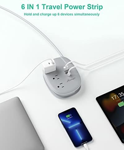Alitayee USB C Portable Travel Power Strip with 3 Outlets 3 USB Ports Fast Charge, USB Extension Cord with Flat Plug and 3ft Wrapped Around Extension Cord for Cruise Travel Home Office - Image 3