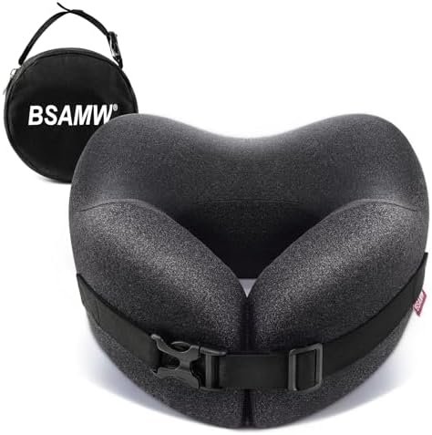 Travel Pillow Vac Compressed Memory Foam Neck Pillow Airplane,Soft and Compatible,Neck Support,Washable,Airplanes Travel Essentials Accessories for Office,Flight,Cars Breaks Sleeping(Black)