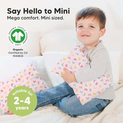 Mini Toddler Pillow with Pillowcase - 9x13 My Little Dreamy Mini Pillow, Organic Toddler Pillows for Sleeping, Kids Pillow, Small Pillows, Travel Pillows for Sleeping, Toddler Bed Pillows (Flutter) - Image 3