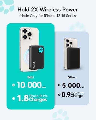 INIU for Magsafe Portable Charger, Small 10000mAh 20W PD Magnetic Power Bank, USB C in&Out Wireless Battery Pack Phone Charger, Only for iPhone 16/16 Plus/16 Pro/16 Pro Max, iPhone 15/14/13/12 Series - Image 3