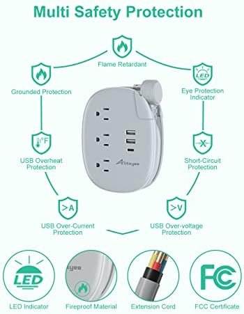 Alitayee USB C Portable Travel Power Strip with 3 Outlets 3 USB Ports Fast Charge, USB Extension Cord with Flat Plug and 3ft Wrapped Around Extension Cord for Cruise Travel Home Office - Image 6