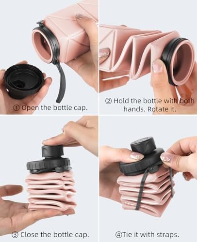 Collapsible Water Bottles, BPA-Free Leak-Proof Silicone Foldable Water Bottle Cup 20.6oz, Durable Lightweight Bottle for Gym Travel Camping Hiking Running Sport,Pink - Image 7