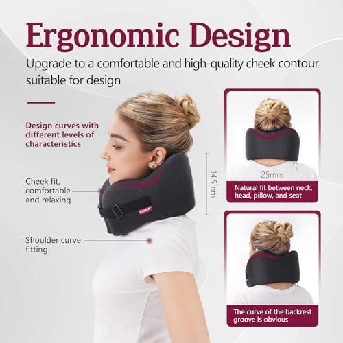 Travel Pillow Vac Compressed Memory Foam Neck Pillow Airplane,Soft and Compatible,Neck Support,Washable,Airplanes Travel Essentials Accessories for Office,Flight,Cars Breaks Sleeping(Black) - Image 3