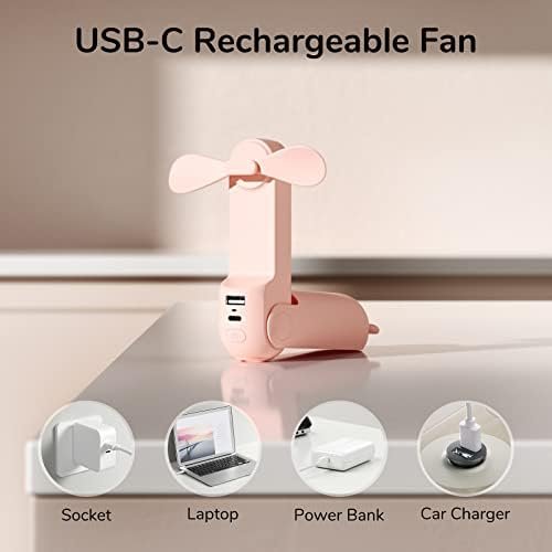 JISULIFE Handheld Mini Fan, 3 IN 1 Hand Fan, USB Rechargeable Small Pocket Fan [12-19 Working Hours] with Power Bank, Flashlight, Portable Fan for Travel/Summer/Concerts/Lash, Gifts for Women(Pink) - Image 5