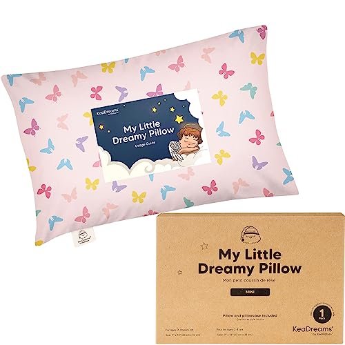 Mini Toddler Pillow with Pillowcase - 9x13 My Little Dreamy Mini Pillow, Organic Toddler Pillows for Sleeping, Kids Pillow, Small Pillows, Travel Pillows for Sleeping, Toddler Bed Pillows (Flutter)