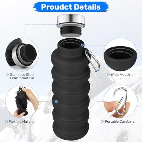 Collapsible Water Bottles, Reuseable BPA Free Silicone Foldable Water Bottle 16oz, Lightweight Leakproof Portable Travel Water Bottles for Traveling Camping Hiking Sports(Pink) - Image 6
