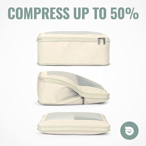 Compression Packing Cubes for Travel - Luggage Organizer Bags - Double Zipper Packing Cubes for Suitcases (4-Pack, Beige) - Image 2