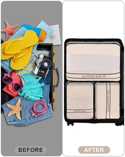 9 Set Packing Cubes Luggage Packing Organizers for Travel Accessories Space Saving Travel Bags for Carry On, Lightweight Mesh Zipper, Clothes, Shoes, Laundry and Shoe Bag, Suitcases (Cream) - Image 6