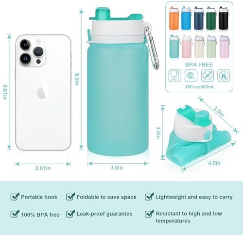 PLTCAT Collapsible Water Bottle, Foldable Water Bottle BPA Free Reusable Lightweight Leak-Proof Travel Silicone Water Bottle for Travel, Gym, Hiking, Office, Camping - Image 2
