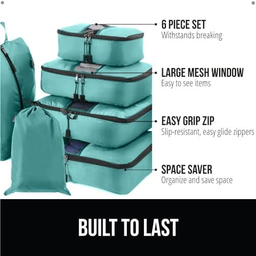 Gorilla Grip 6 Set Packing Cubes, Travel Essentials for Suitcases, Breathable Mesh Organizer Bags for Clothes Toiletries Shoes and Laundry Luggage and Backpack Carry On Airplane Accessories Turquoise - Image 2
