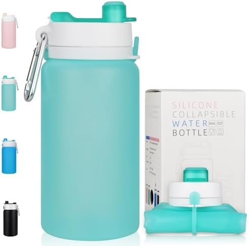 PLTCAT Collapsible Water Bottle, Foldable Water Bottle BPA Free Reusable Lightweight Leak-Proof Travel Silicone Water Bottle for Travel, Gym, Hiking, Office, Camping