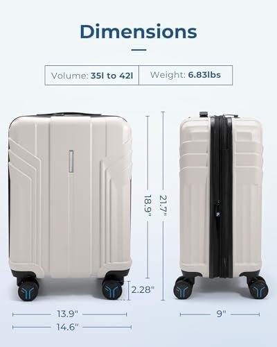 BAGSMART Expandable Carry On Luggage 22x14x9 Airline Approved, 1OO% PC Lightweight Hard Shell Suitcase, 20 Inch Travel Luggage with Spinner Wheels, Waterproof Rolling Suitcase, Biege - Image 6