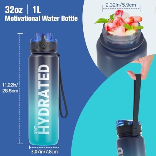 Sahara Sailor Water Bottles, 32oz Motivational Sports Water Bottle with Time Marker - Times to Drink - Tritan, BPA Free, Wide Mouth Leakproof, Fast Flow Technology with Clean Brush (1 Bottle) - Image 5