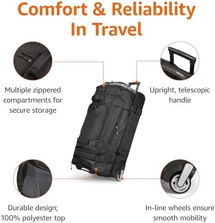 Amazon Basics Ripstop Wheeled Duffel Bag for Travel, Travel Bag, Telescoping Handle, 35", Black - Image 2