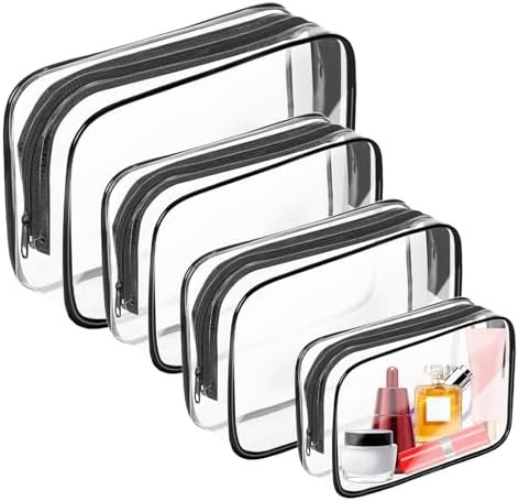AURUZA 4 Pack Clear Toiletry Bag,Portable Travel Makeup Bags with Zipper, TSA Approved Clear Organizer Bags, PVC Cosmetic Pouch for Airport Airline Compliant