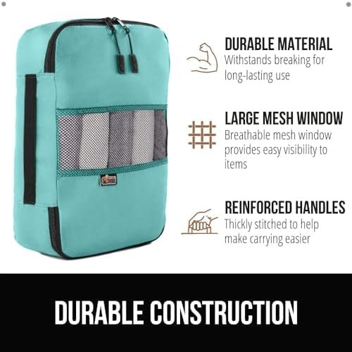 Gorilla Grip 6 Set Packing Cubes, Travel Essentials for Suitcases, Breathable Mesh Organizer Bags for Clothes Toiletries Shoes and Laundry Luggage and Backpack Carry On Airplane Accessories Turquoise - Image 4