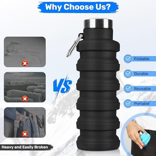Collapsible Water Bottles, Reuseable BPA Free Silicone Foldable Water Bottle 16oz, Lightweight Leakproof Portable Travel Water Bottles for Traveling Camping Hiking Sports(Pink) - Image 3