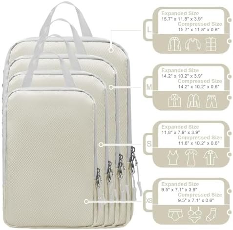 Compression Packing Cubes, 5 Set Suitcases Organizer Cubes for Travel Essentials, Ultralight Expandable Luggage Organizer Bags Set, Packing Organizer with Shoe Bag as Travel Accessories for Women Men - Image 4