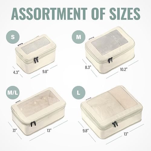 Compression Packing Cubes for Travel - Luggage Organizer Bags - Double Zipper Packing Cubes for Suitcases (4-Pack, Beige) - Image 4