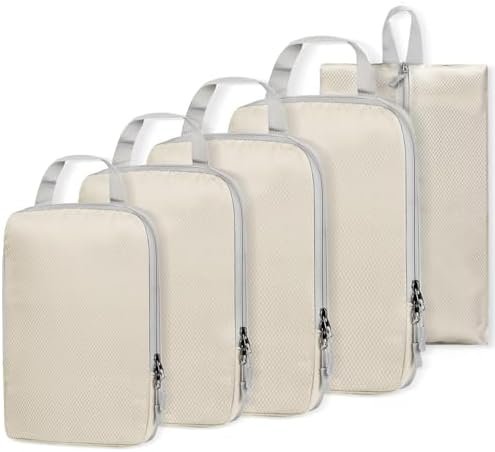 Compression Packing Cubes, 5 Set Suitcases Organizer Cubes for Travel Essentials, Ultralight Expandable Luggage Organizer Bags Set, Packing Organizer with Shoe Bag as Travel Accessories for Women Men