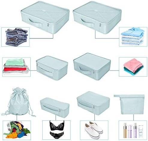 Packing Cubes 8 Sets Travel Luggage Organizers Include Waterproof Shoe Storage Bag Convenient Packing Pouches for Traveller (Blue grey) - Image 3