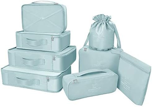 Packing Cubes 8 Sets Travel Luggage Organizers Include Waterproof Shoe Storage Bag Convenient Packing Pouches for Traveller (Blue grey)