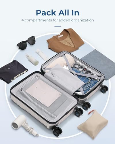 BAGSMART Expandable Carry On Luggage 22x14x9 Airline Approved, 1OO% PC Lightweight Hard Shell Suitcase, 20 Inch Travel Luggage with Spinner Wheels, Waterproof Rolling Suitcase, Biege - Image 3