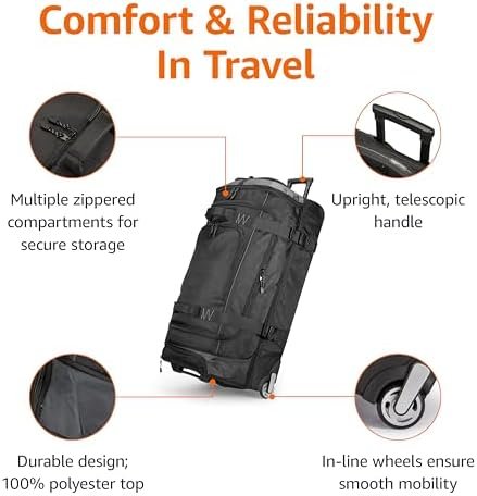Amazon Basics Ripstop Wheeled Travel Duffel Bag, Telescoping Handle, 30", Black - Image 2