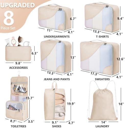 8/10 Sets Packing Cubes for Travel, Sturdy Suitcase Organizer in 4 Sizes (Extra Large, Large, Medium, Small), OlarHike Luggage Cubes with Toiletry Bag, Travel Essentials, Cruise Ship Gifts for Women - Image 2