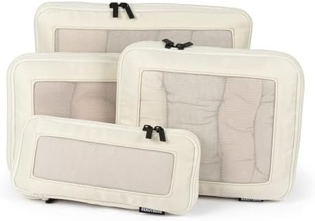 Compression Packing Cubes for Travel - Luggage Organizer Bags - Double Zipper Packing Cubes for Suitcases (4-Pack, Beige)