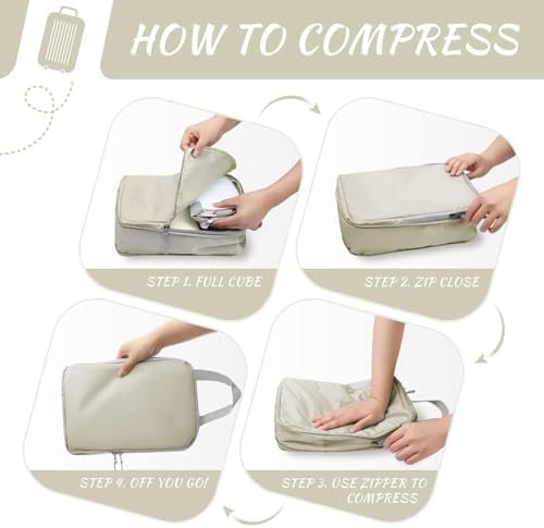 Compression Packing Cubes, 5 Set Suitcases Organizer Cubes for Travel Essentials, Ultralight Expandable Luggage Organizer Bags Set, Packing Organizer with Shoe Bag as Travel Accessories for Women Men - Image 5