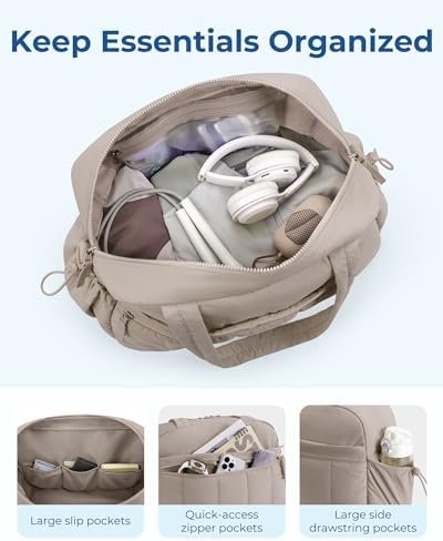 BAGSMART Gym Bag for Women, Duffle Bag for Travel with Wet Pocket, Carry on Weekender Bags for Women, Water Resistant Travel Bag Duffel Bag, Camel - Image 4