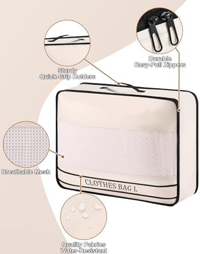 9 Set Packing Cubes Luggage Packing Organizers for Travel Accessories Space Saving Travel Bags for Carry On, Lightweight Mesh Zipper, Clothes, Shoes, Laundry and Shoe Bag, Suitcases (Cream) - Image 5