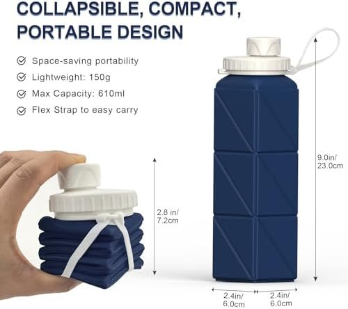 Collapsible Water Bottles, Silicone Foldable Portable Water Bottle 610ml, Lightweight Reusable Leakproof for Travel Camping Hiking Cycling Yoga Sports Outdoor School Office Gym - Image 3