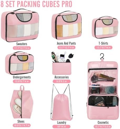 Veken 8 Set Packing Cubes for Suitcases, Travel Essentials for Carry on, Luggage Organizer Bags Set for Travel Accessories in 4 Sizes(Extra Large, Large, Medium, Small), Pink - Image 2