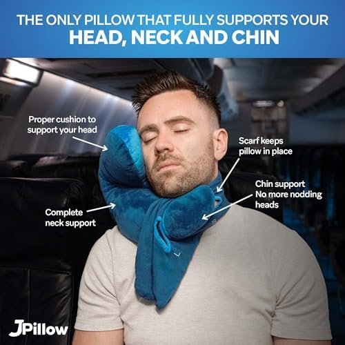 Travel Pillow Plus Wrap. Chin Supporting Travel Pillows for Airplane Sleeping - Flight Pillow Supports Your Head, Neck & Chin, 2024 Updated Version, (Blue 2-Tone) - Image 2
