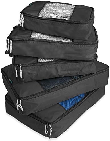 TravelWise Packing Cube System - Durable 5 Piece Weekender Plus Set (Black)