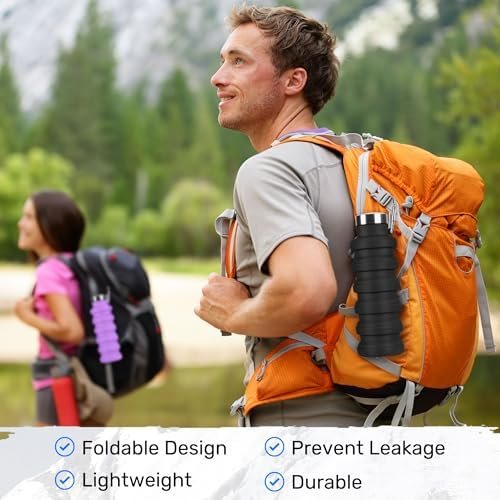 Collapsible Water Bottles, Reuseable BPA Free Silicone Foldable Water Bottle 16oz, Lightweight Leakproof Portable Travel Water Bottles for Traveling Camping Hiking Sports(Pink) - Image 4