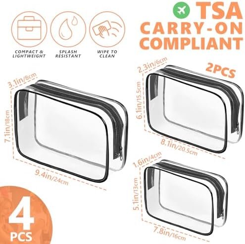 AURUZA 4 Pack Clear Toiletry Bag,Portable Travel Makeup Bags with Zipper, TSA Approved Clear Organizer Bags, PVC Cosmetic Pouch for Airport Airline Compliant - Image 2
