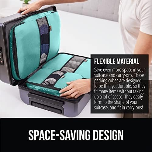 Gorilla Grip 6 Set Packing Cubes, Travel Essentials for Suitcases, Breathable Mesh Organizer Bags for Clothes Toiletries Shoes and Laundry Luggage and Backpack Carry On Airplane Accessories Turquoise - Image 3