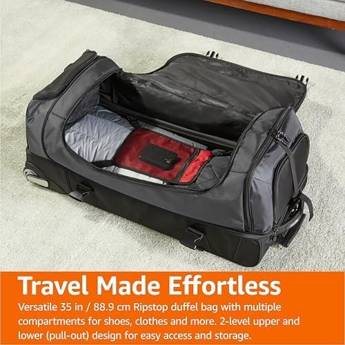 Amazon Basics Ripstop Wheeled Duffel Bag for Travel, Travel Bag, Telescoping Handle, 35", Black - Image 6