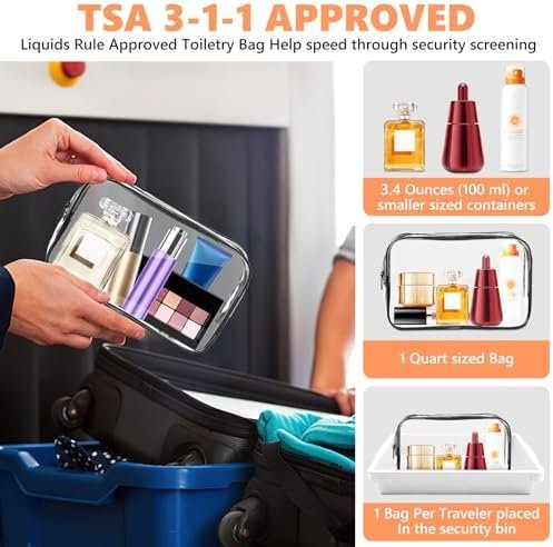 AURUZA 4 Pack Clear Toiletry Bag,Portable Travel Makeup Bags with Zipper, TSA Approved Clear Organizer Bags, PVC Cosmetic Pouch for Airport Airline Compliant - Image 3