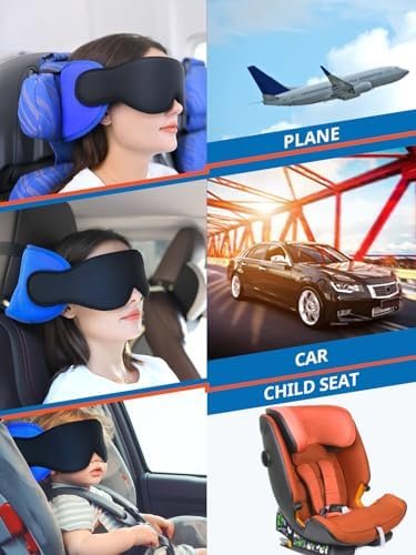 Travel Pillows for Airplanes, Airplane Pillow for Long Flight, Airplane Head Strap with Eye Mask for Sleep, Travel Neck Pillow for Car Road Trip, 360° Support Headrest, Stop Bobblehead, Black - Image 6