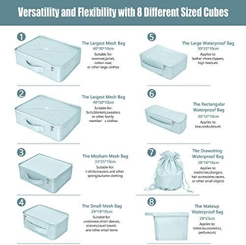 Packing Cubes 8 Sets Travel Luggage Organizers Include Waterproof Shoe Storage Bag Convenient Packing Pouches for Traveller (Blue grey) - Image 4