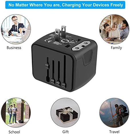 Universal International Travel Power Adapter W/High Speed 2.4A USB, 3.0A Type-C Wall Charger, European Adapter, Worldwide AC Outlet Plugs Adapters for Europe, UK, US, AU, Asia-Black - Image 8